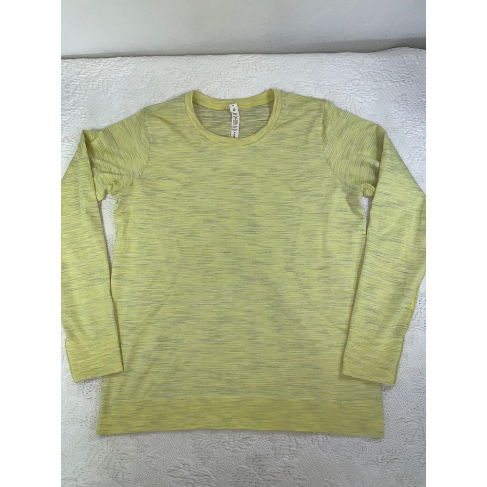 Lululemon Swiftly Relaxed Fit Long Sleeve Shirt Yellow Stripe‎ Size 10 LW3FQ7S